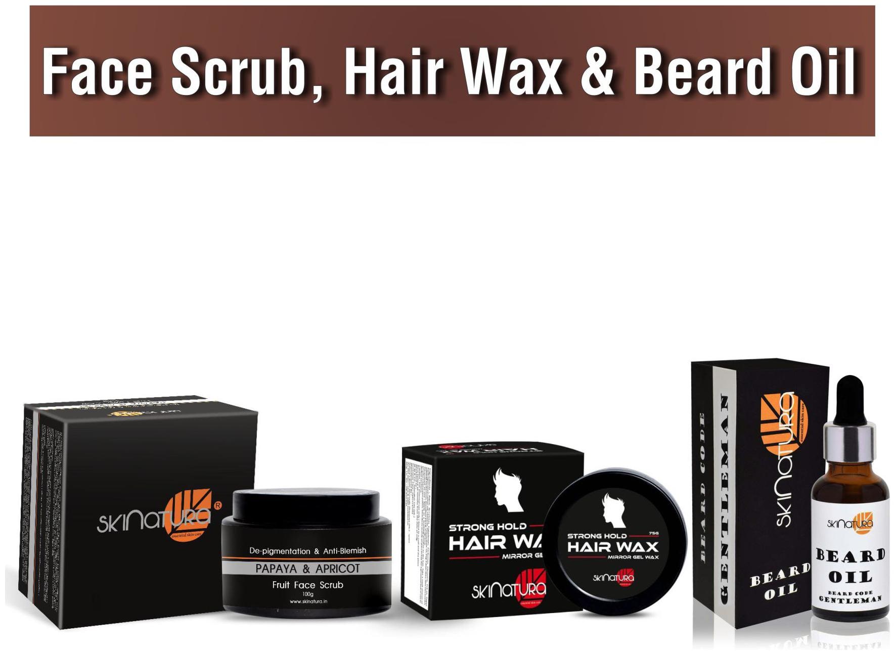 

Skinatura Papaya Appricot Face Scrub 100g Strong Hold Hair Wax 75g GENTLEMAN BEARD OIL 30ml (Pack of 3)