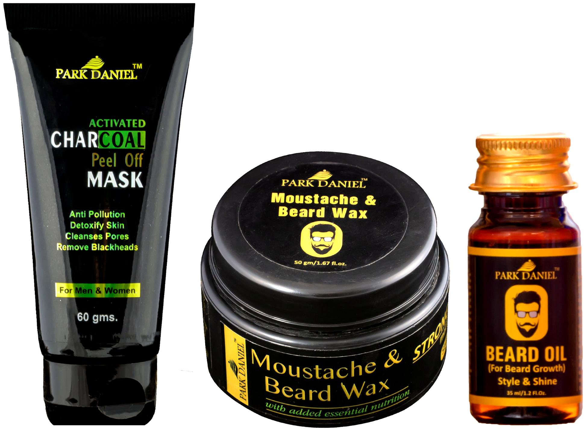 

PARK DANIEL Activated Charcoal Peel off Mask Beard Moustache Wax And Beard Growth Oil Combo Pack of 3(145 g)
