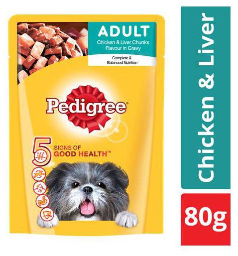 

Pedigree Wet Dog Food Chicken Liver Chunks In Gravy For Adult Dogs 80 g Pouch