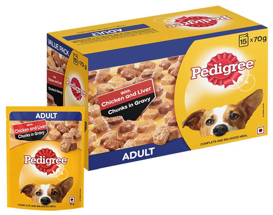 

Pedigree Adult Gravy Dog Food - Chicken Liver Chunks In Gravy 70 g (Pack of 15)