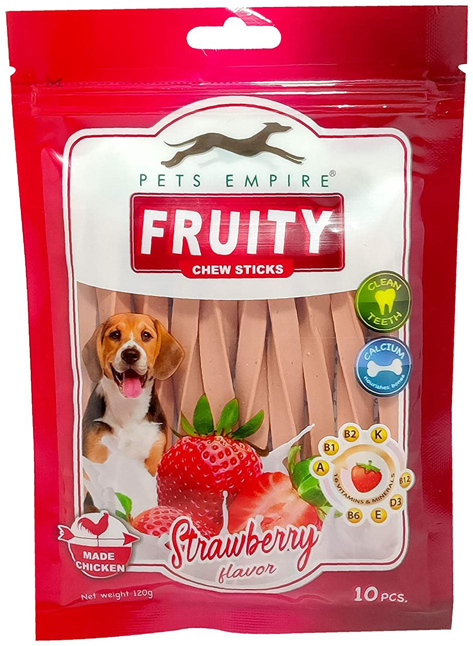 

Pets Empire Fruity Chewy Sticks Pest Dental Stick Dog Treats Provides Health Benefits Strawberry Flavor Weight 120g