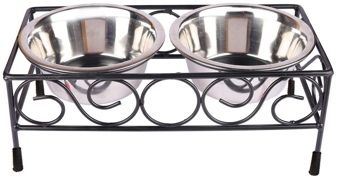 

Pets Empire Dog Bowl Stand Square Elevated Shape Diner For Dogs And Cats Stainless Steel Food And Water Bowls With Iron Stand For Dog Cat (Medium (450 ml x 2 Bowl)