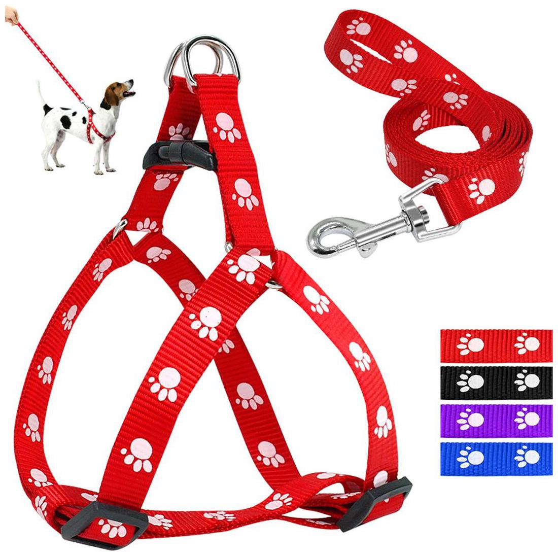 

Pets Empire Nylon Dog Pet Harness Leash Set Paw and Bone Print Walking Adjustable Size Large 1 pcs
