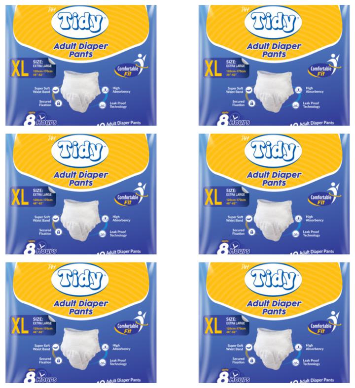 

PH Tidy Adult Pull Up Diaper Extra Large(120-170 cm) Waist Size ( 48- 62) - Pack 10 pcs (Pack of 6)
