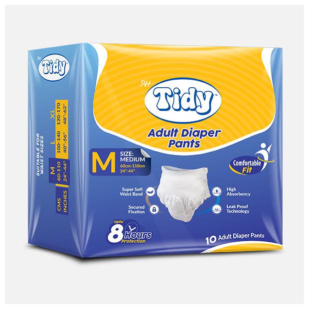 

PH Tidy Adult Pull Up Diaper Large(100-140 cm) Waist Size ( 40- 55) 10 pcs (Pack of 1)