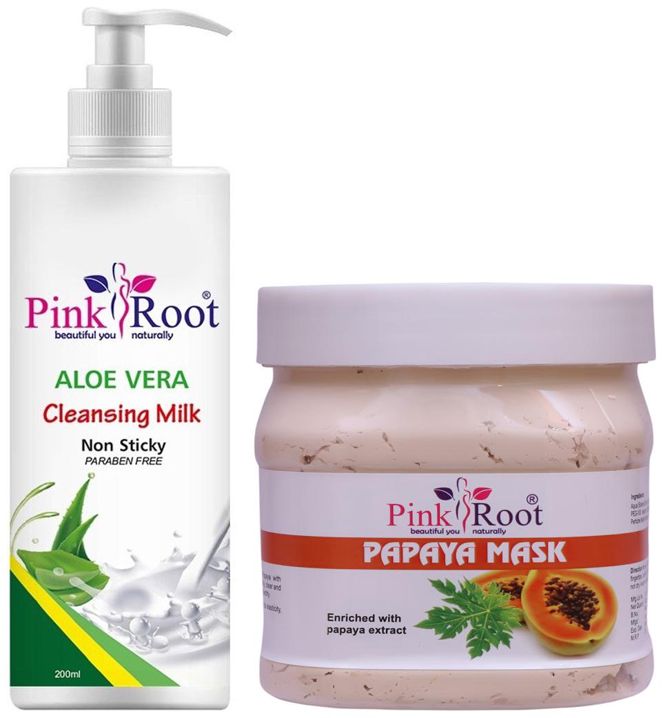 

Pink Root Aloe Vera Cleansing Milk 200ml With Papaya Mask 500g