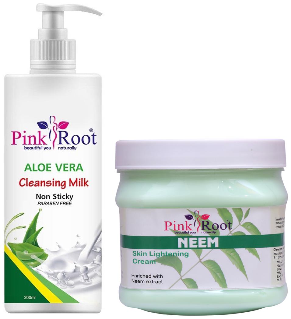 

Pink Root Aloe Vera Cleansing Milk 200ml With Neem Cream 500g