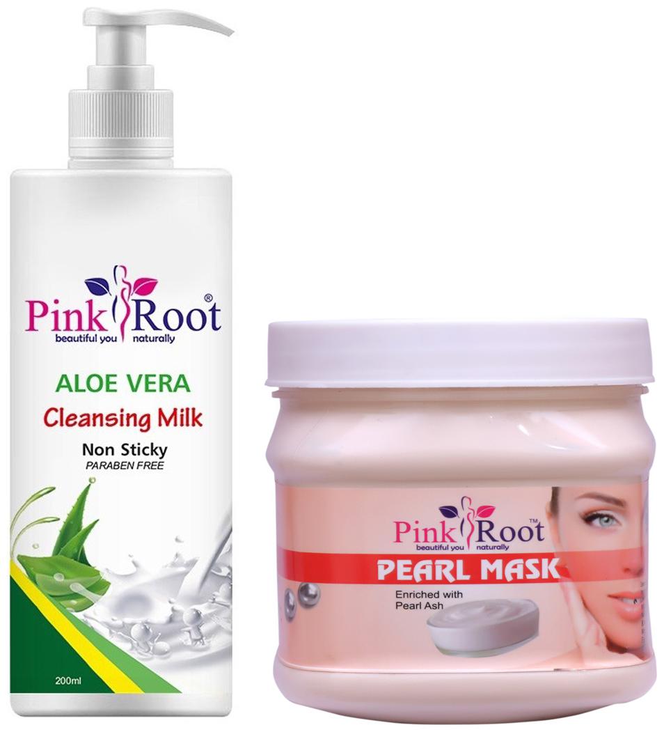 

Pink Root Aloe Vera Cleansing Milk 200ml With Pearl Mask 500g