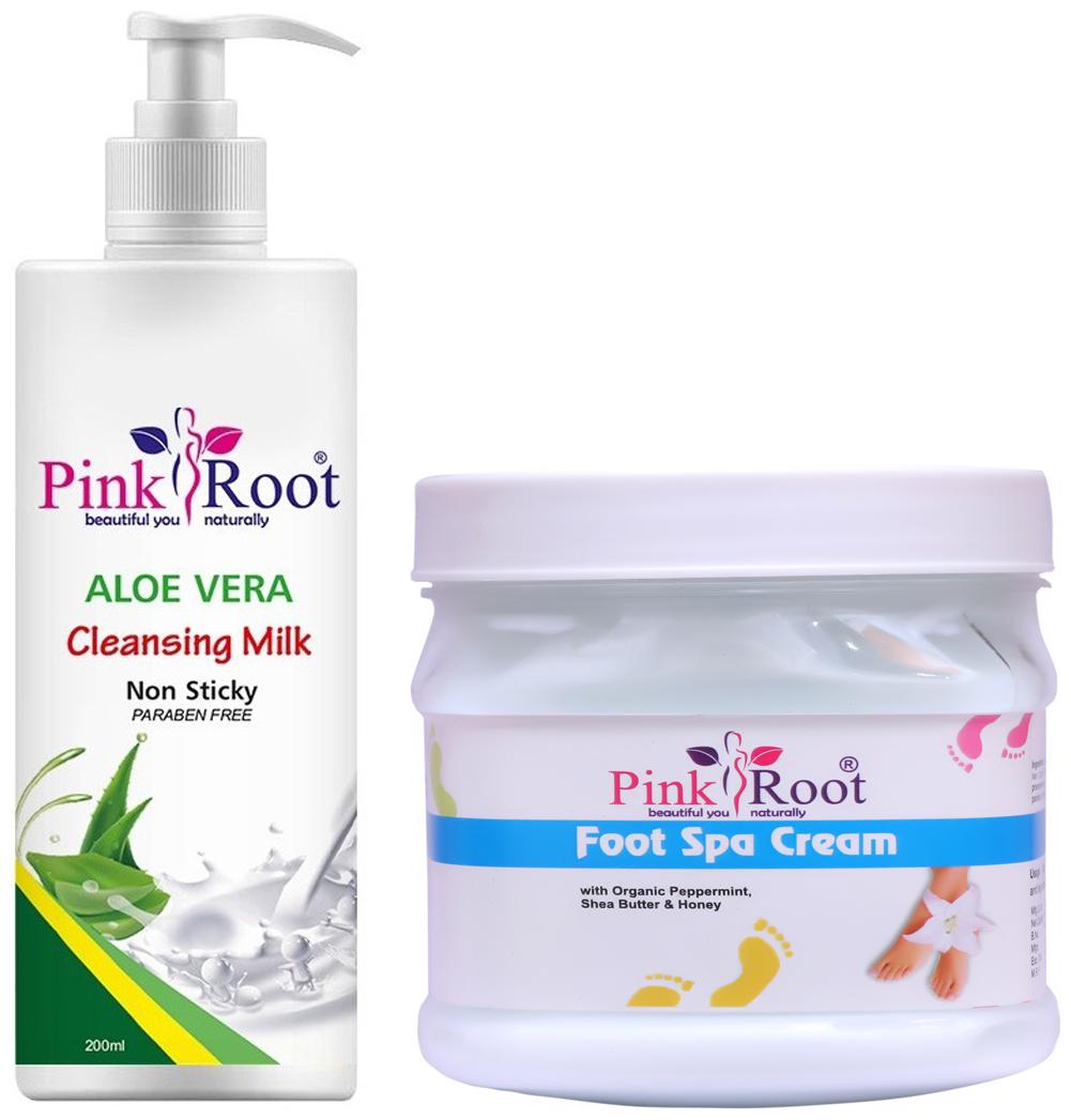

Pink Root Aloe Vera Cleansing Milk 200ml With Foot Spa Cream 500g