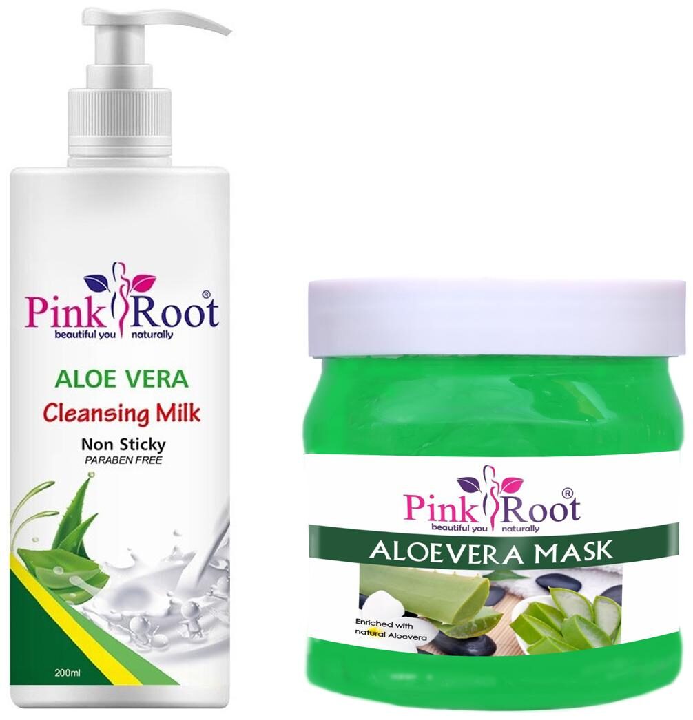 

Pink Root Aloe Vera Cleansing Milk 200ml With Aloevera Mask 500g