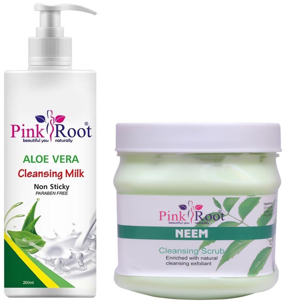 

Pink Root Aloe Vera Cleansing Milk 200ml With Neem Scrub 500g