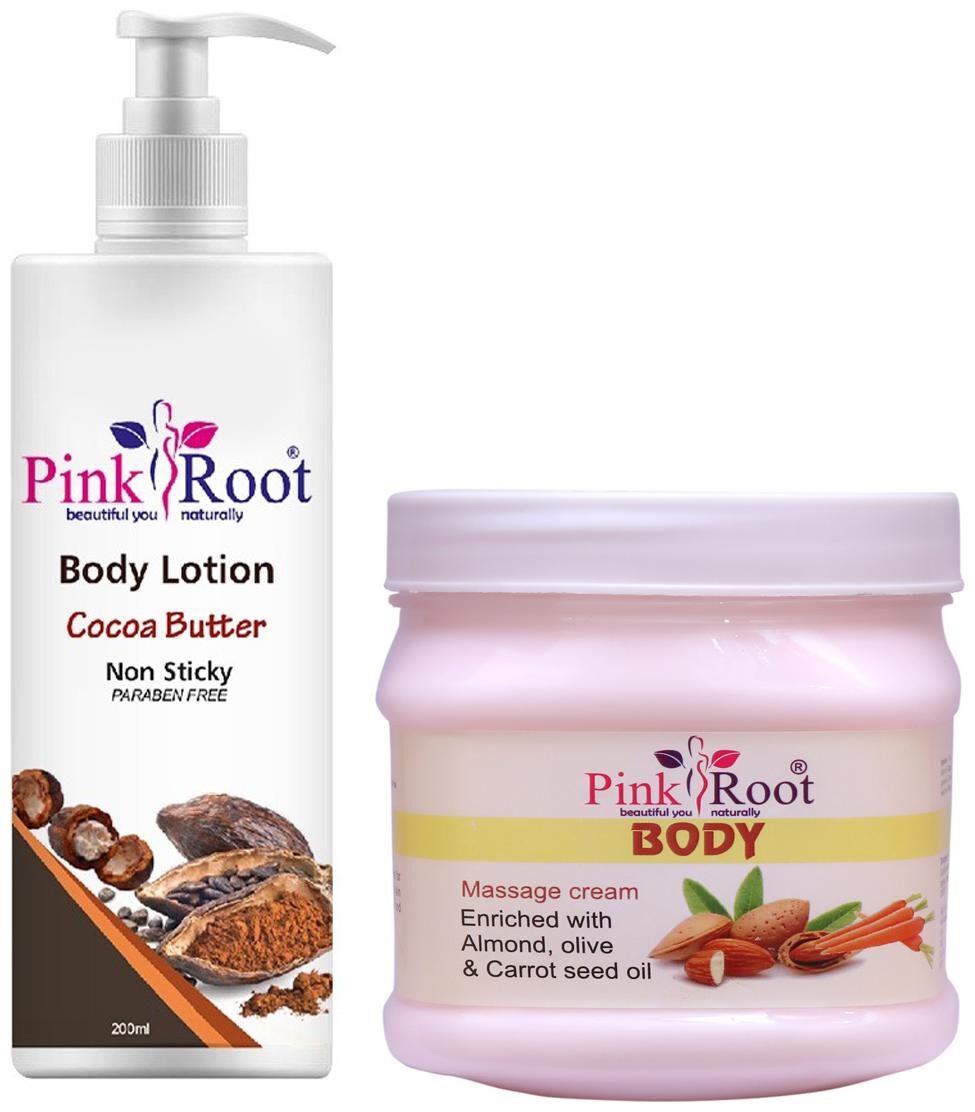 

Pink Root Cocoa Butter Body Lotion 200ml With Body Cream 500g