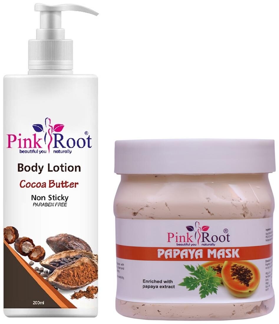 

Pink Root Cocoa Butter Body Lotion 200ml With Papaya Mask 500g