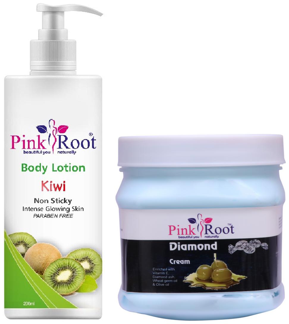 

Pink Root Kiwi Body Lotion 200ml With Diamond Cream 500g