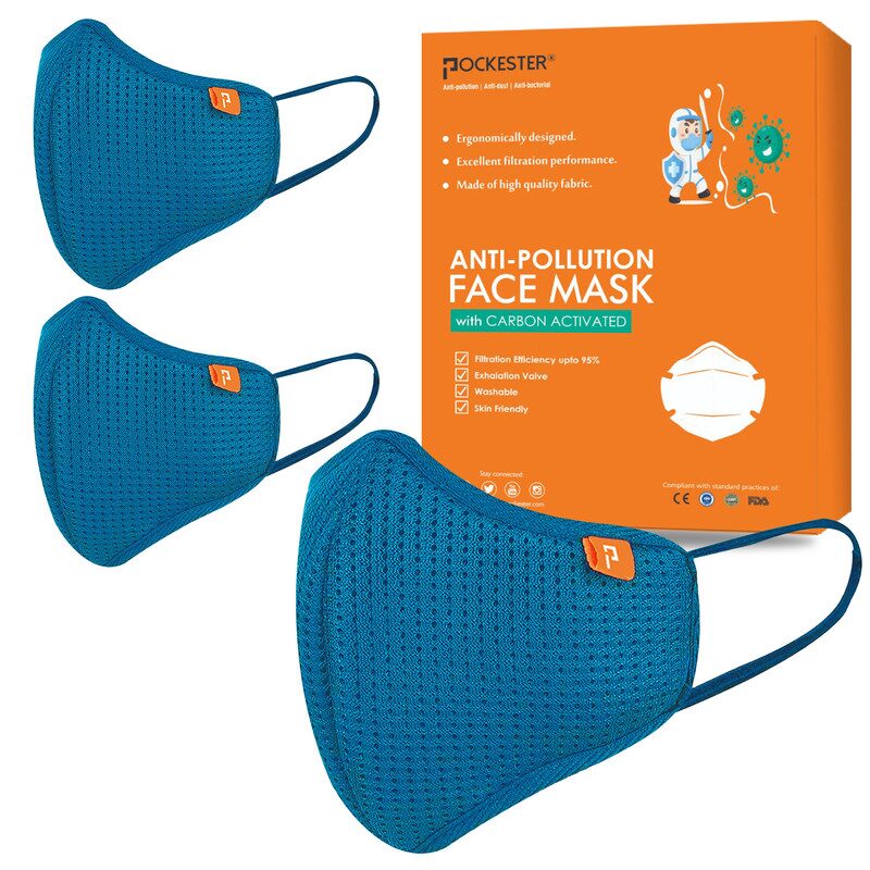 

Pockester Activate 5 Layer Face Mask with Earloop Blue (Pack of 3)