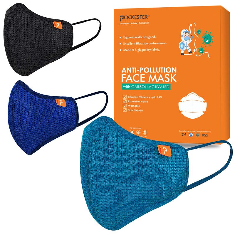 

Pockester Activate 5 Layer Face Mask with Earloop Multicolor (Pack of 3)