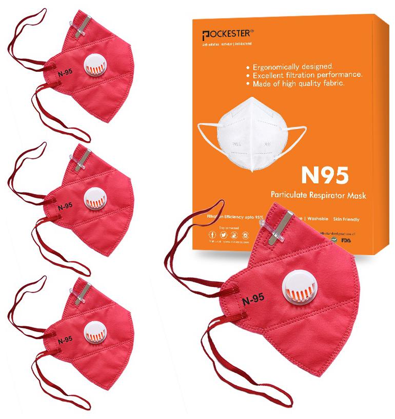 

Pockester Anti Pollution Activate Health N95 5 Layer Mask With Respirator - Pink ( Pack of 4 )