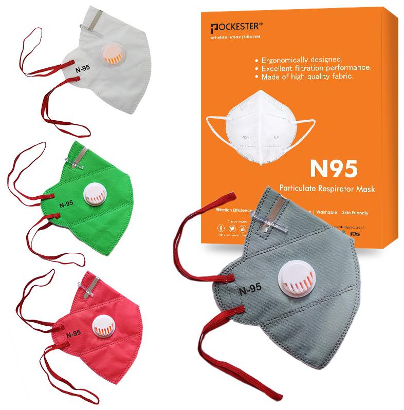 

Pockester Anti Pollution Activate Health N95 5 Layer Mask With Respirator (Multi-Color) ( Pack of 4 )