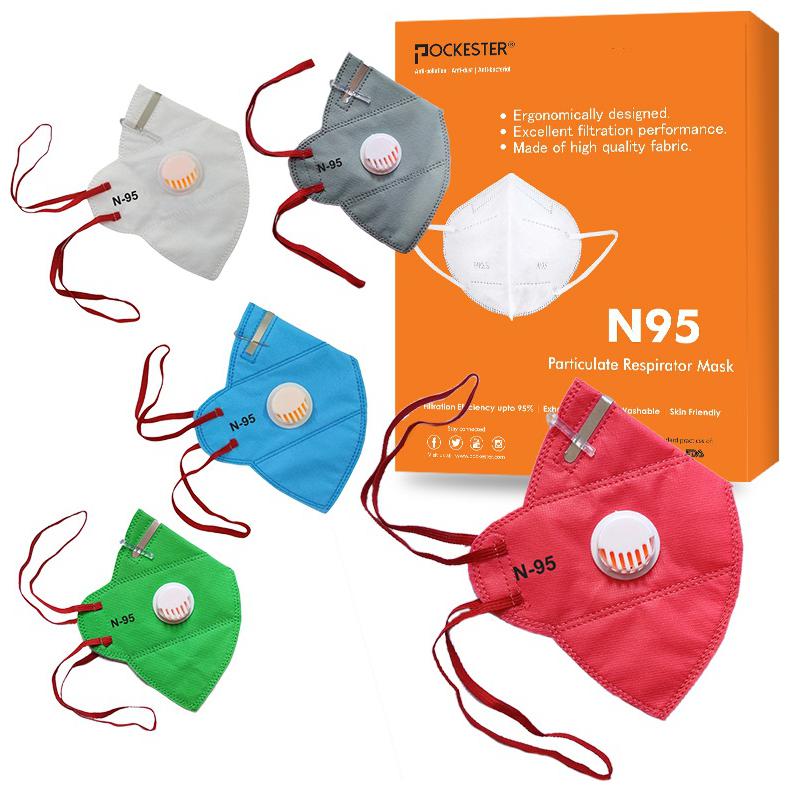 

Pockester Anti Pollution Activate Health N95 5 Layer Mask With Respirator - Multi-Color ( Pack of 5 )