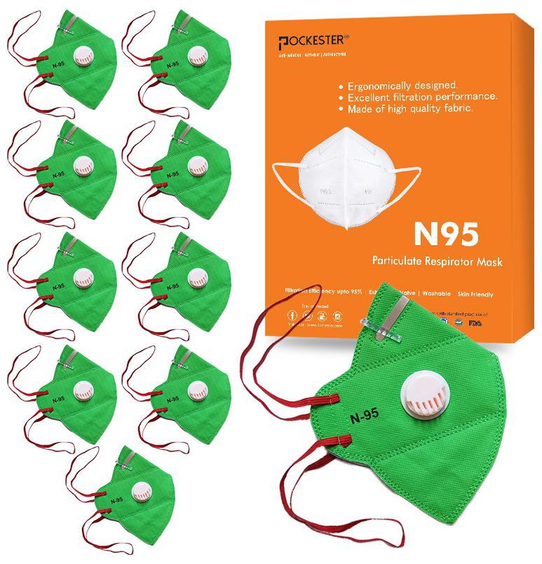 

Pockester Anti Pollution Activate Health N95 5 Layer Mask With Respirator - Green ( Pack of 10 )