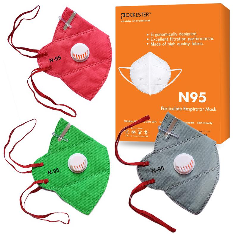 

Pockester Anti Pollution Activate Health N95 5 Layer Mask With Respirator (Multi-Color) ( Pack of 3 )