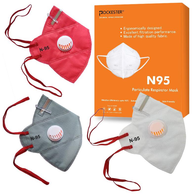 

Pockester Anti Pollution Activate Health N95 5 Layer Mask With Respirator (Multi-Color) ( Pack of 3 )