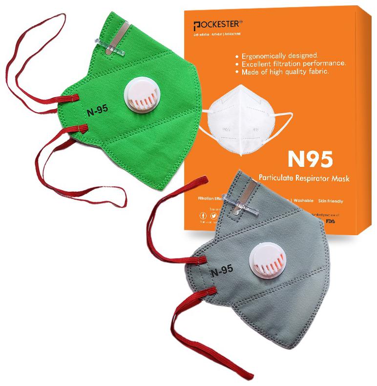 

Pockester Anti Pollution Activate Health N95 5 Layer Mask With Respirator - Grey-Green ( Pack of 2 )