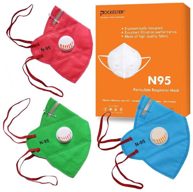 

Pockester Anti Pollution Activate Health N95 5 Layer Mask With Respirator (Multi-Color) ( Pack of 3 )