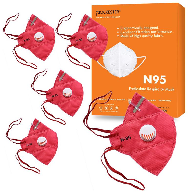 

Pockester Anti Pollution Activate Health N95 5 Layer Mask With Respirator - Pink ( Pack of 5 )