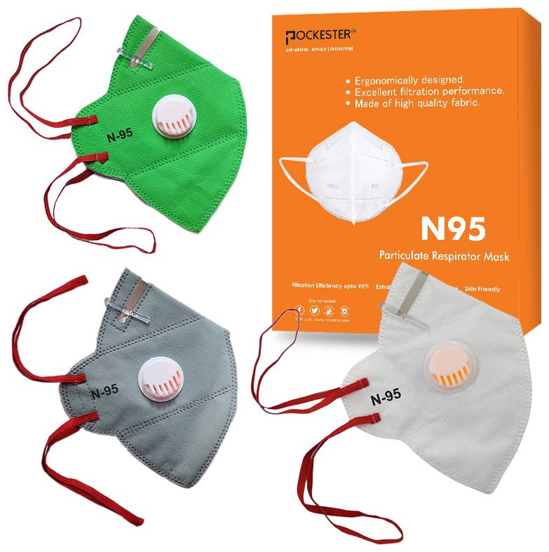 

Pockester Anti Pollution Activate Health N95 5 Layer Mask With Respirator (Multi-Color) ( Pack of 3 )