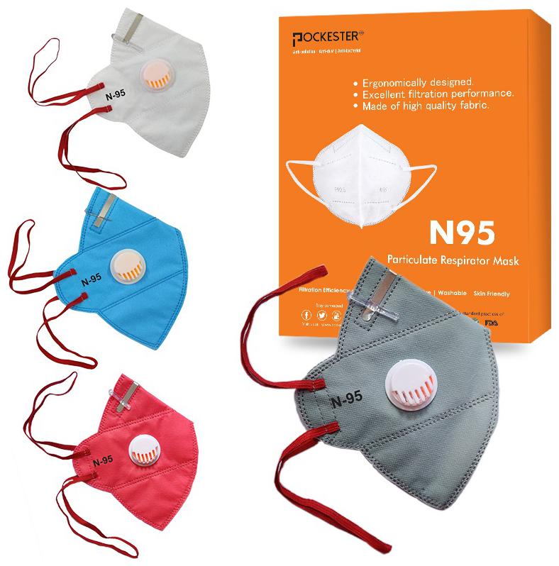 

Pockester Anti Pollution Activate Health N95 5 Layer Mask With Respirator (Multi-Color) ( Pack of 4 )