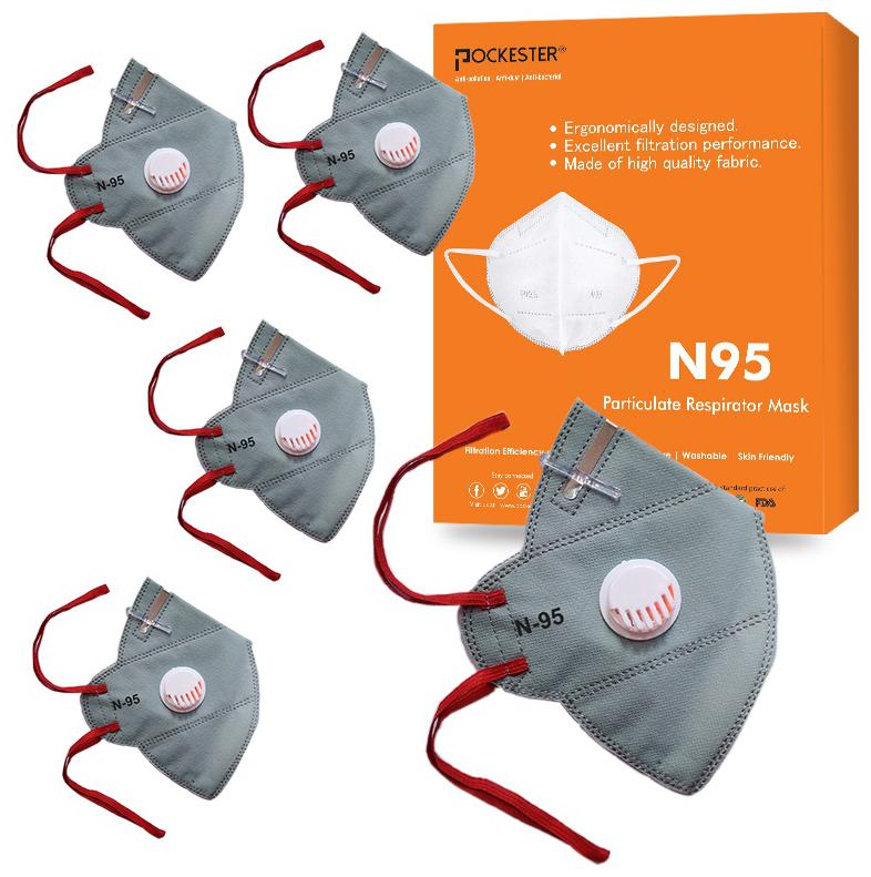 

Pockester Anti Pollution Activate Health N95 5 Layer Mask With Respirator - Grey ( Pack of 5 )