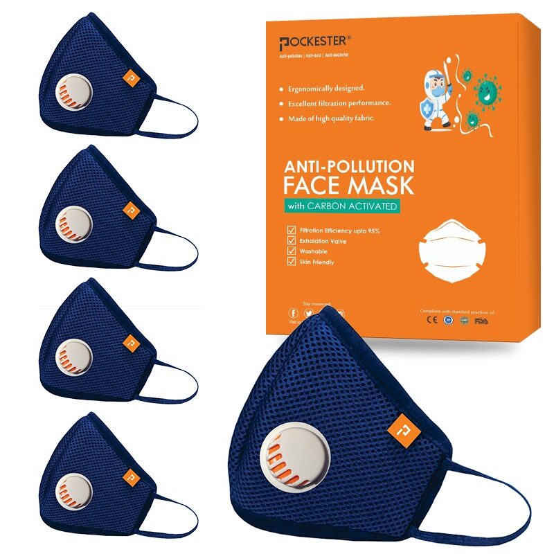 

Pockester Cotton Face Mask With Earloop Blue M Size (Pack of 5)