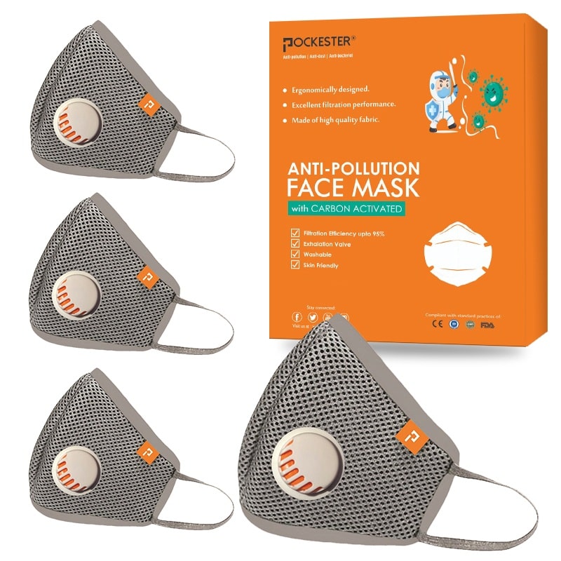 

Pockester Cotton Face Mask With Earloop Grey M Size (Pack of 4)