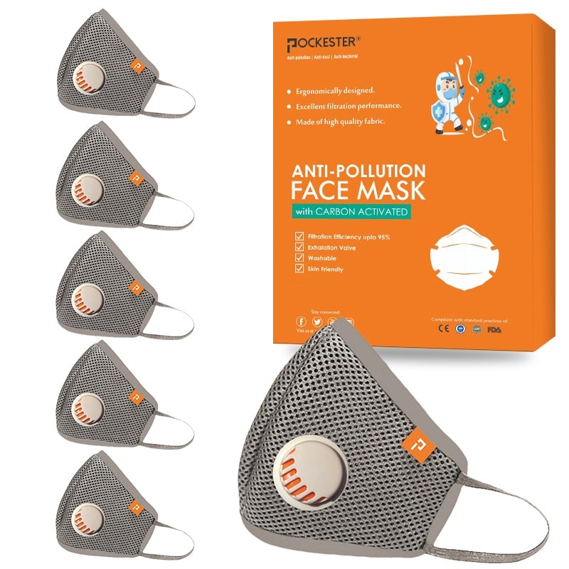 

Pockester Cotton Face Mask With Earloop Grey M Size (Pack of 6)