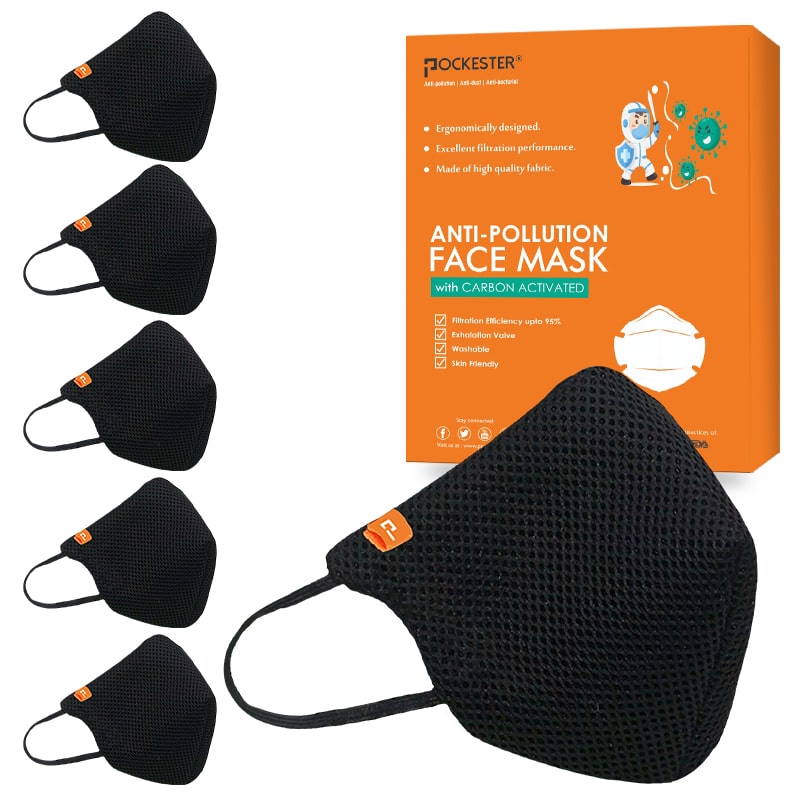 

Pockester Face Mask With Earloop 5 Layer Mask -Black (Pack of 6 )