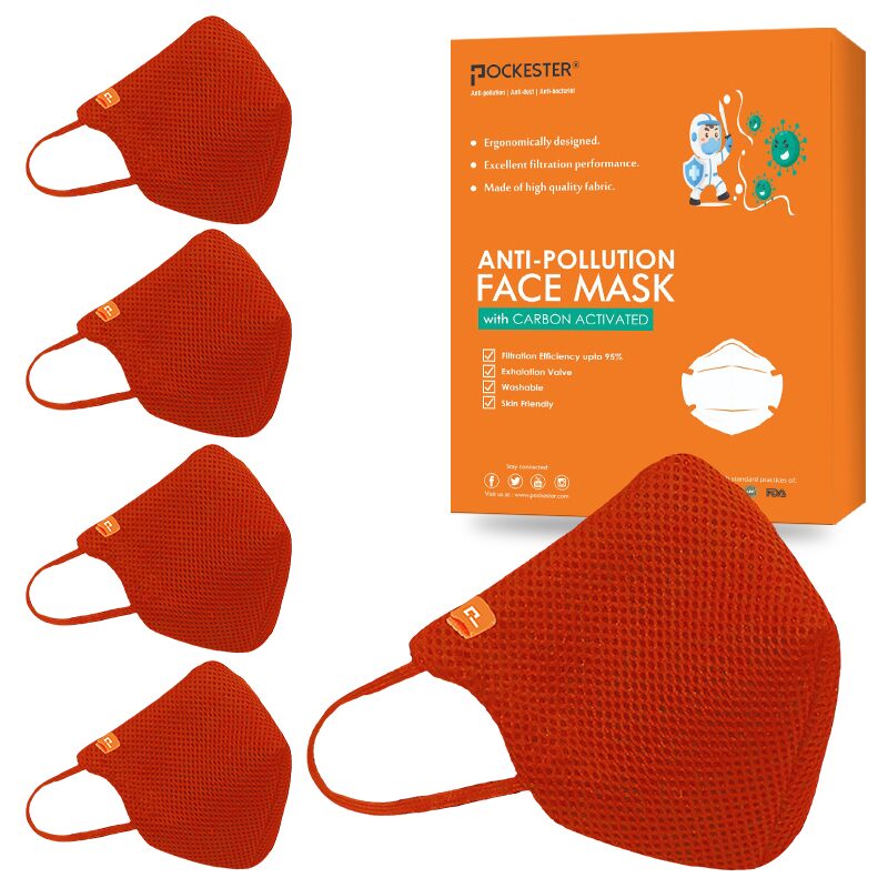 

Pockester Face Mask With Earloop 5 Layer Mask -Red (Pack of 5 )