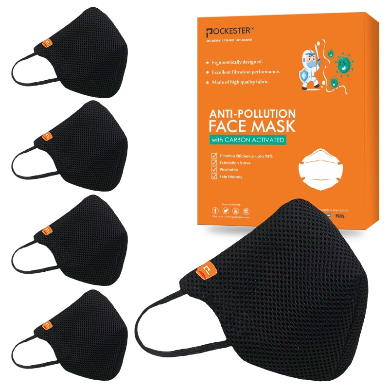 

Pockester Face Mask With Earloop 5 Layer Mask -Black (Pack of 5 )