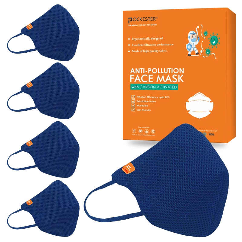 

Pockester Face Mask With Earloop 5 Layer Mask -Blue (Pack of 5 )