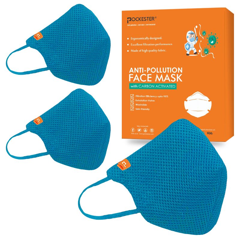 

Pockester Face Mask With Earloop 5 Layer Mask -Sky Blue (Pack of 3 )