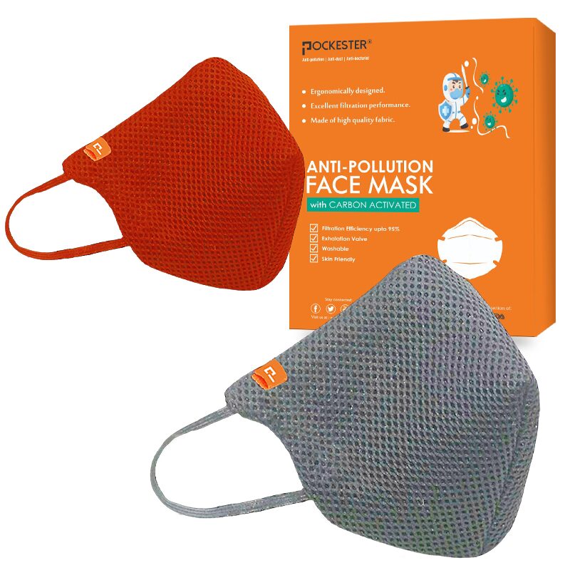 

Pockester Face Mask With Earloop 5 Layer Mask -Grey Red (Pack of 2 )