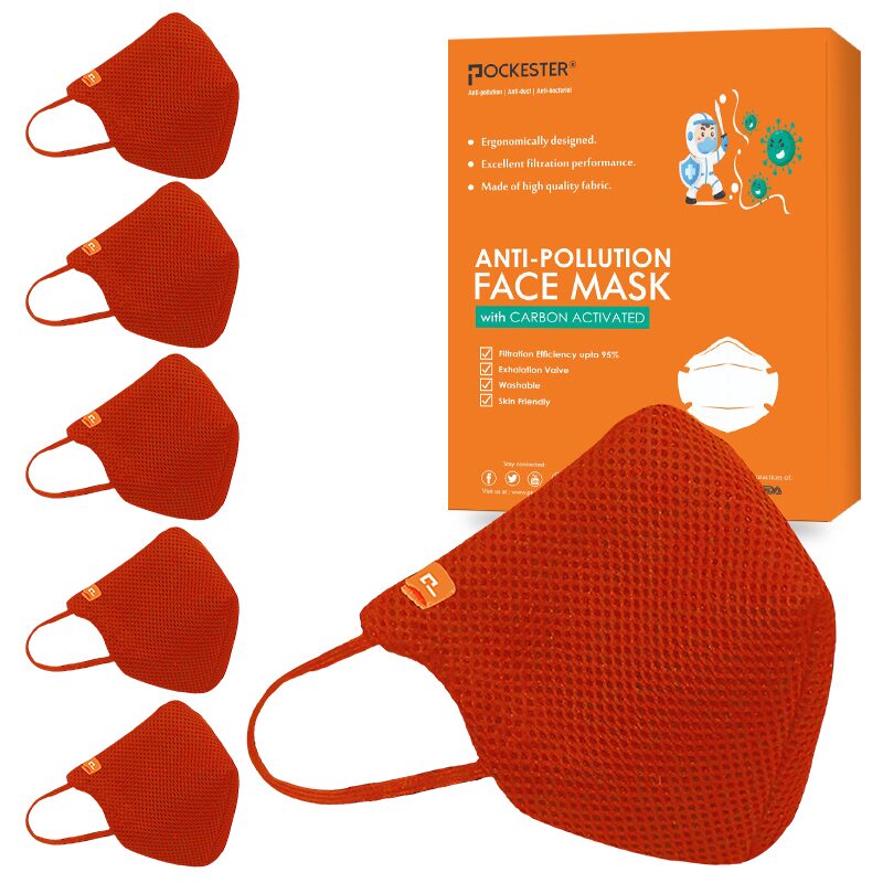 

Pockester Face Mask With Earloop 5 Layer Mask -Red (Pack of 6 )