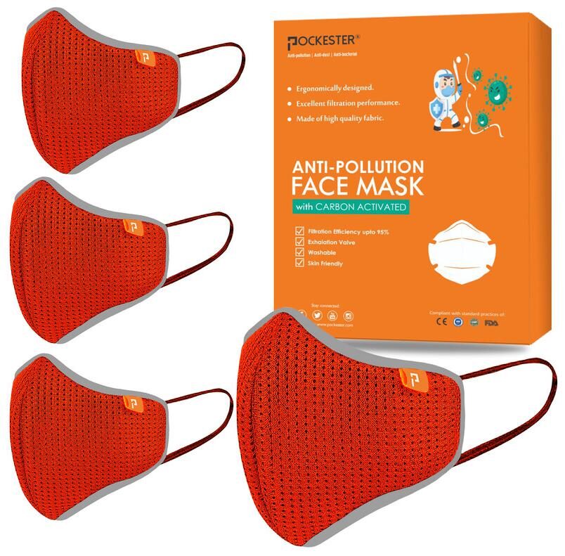 

Pockester Face Mask Anti Dust Activate Mask - Red ( Pack of 4 )