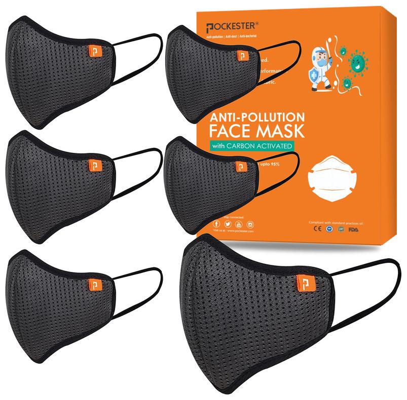 

Pockester Face Mask Anti Dust Activate Mask - Grey ( Pack of 6 )