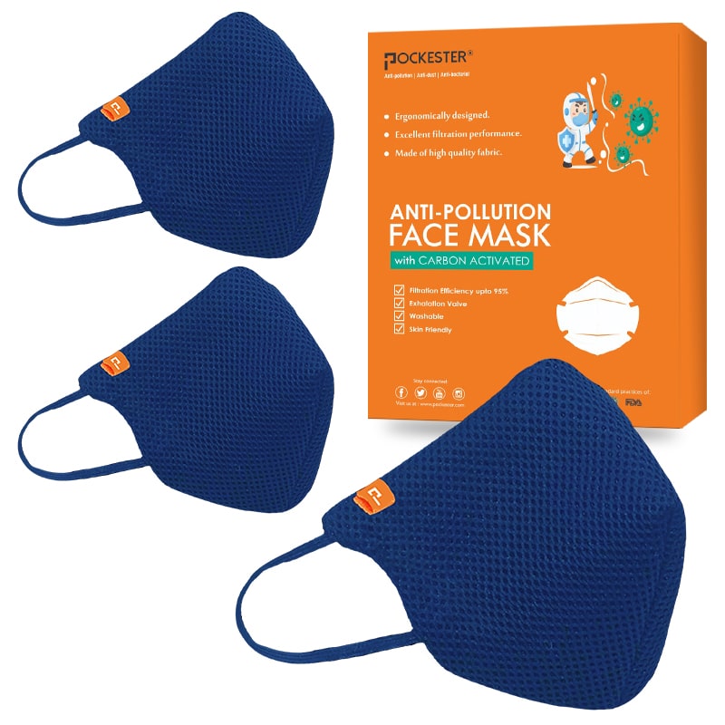 

Pockester Face Mask With Earloop 5 Layer Mask -Blue (Pack of 3 )