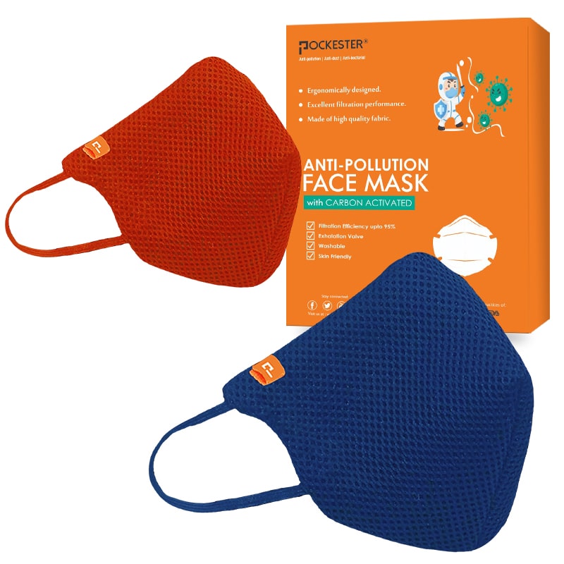 

Pockester Face Mask With Earloop 5 Layer Mask -Blue Red (Pack of 2 )
