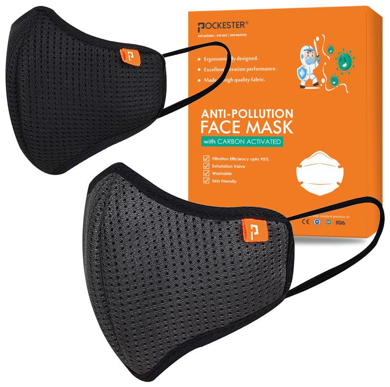 

Pockester Face Mask Anti Dust Activate Mask - Black-Grey ( Pack of 2 )