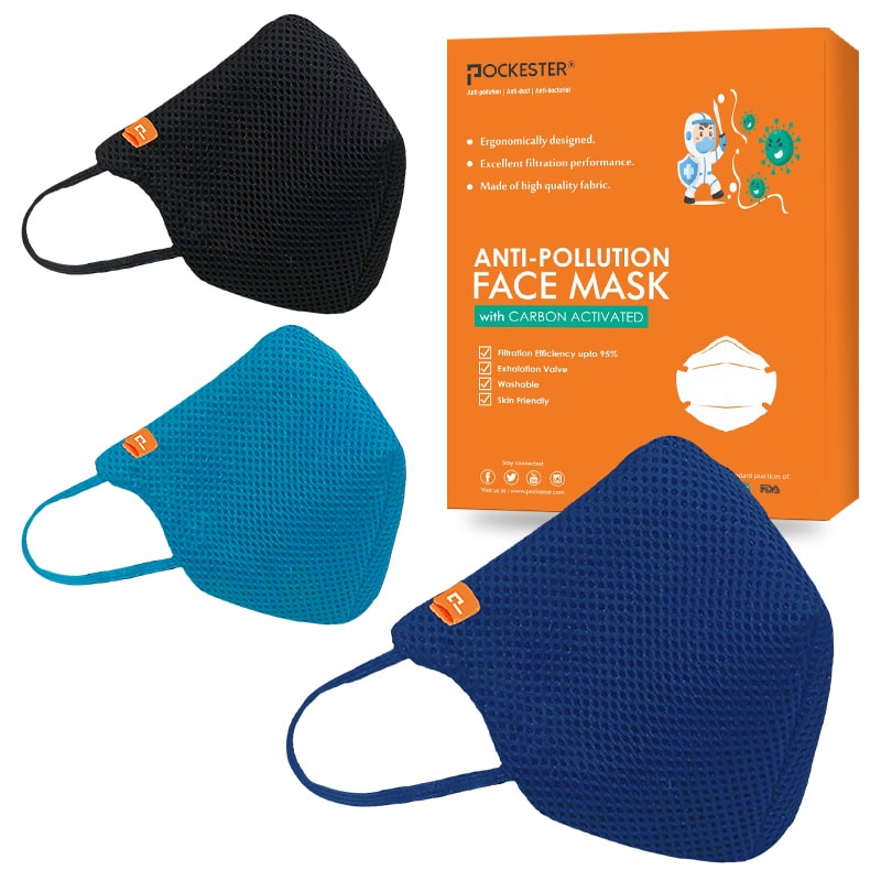 

Pockester Face Mask With Earloop 5 Layer Mask Multicolor - (Pack of 3 )