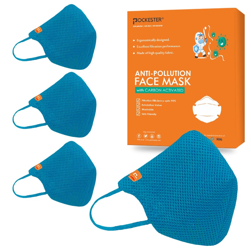 

Pockester Face Mask With Earloop 5 Layer Mask -Sky Blue (Pack of 4 )