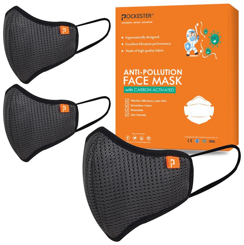 

Pockester Face Mask Anti Dust Activate Mask - Grey ( Pack of 3 )